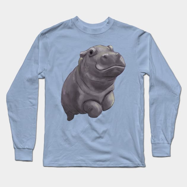 Cute Swimming Baby Pygmy Hippo Long Sleeve T-Shirt by Stilo29